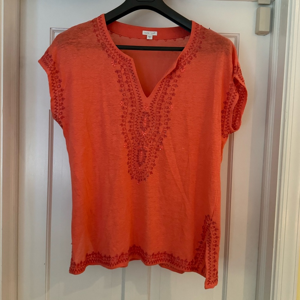 Love Linen J Jill rusty orange short sleeve light top size M